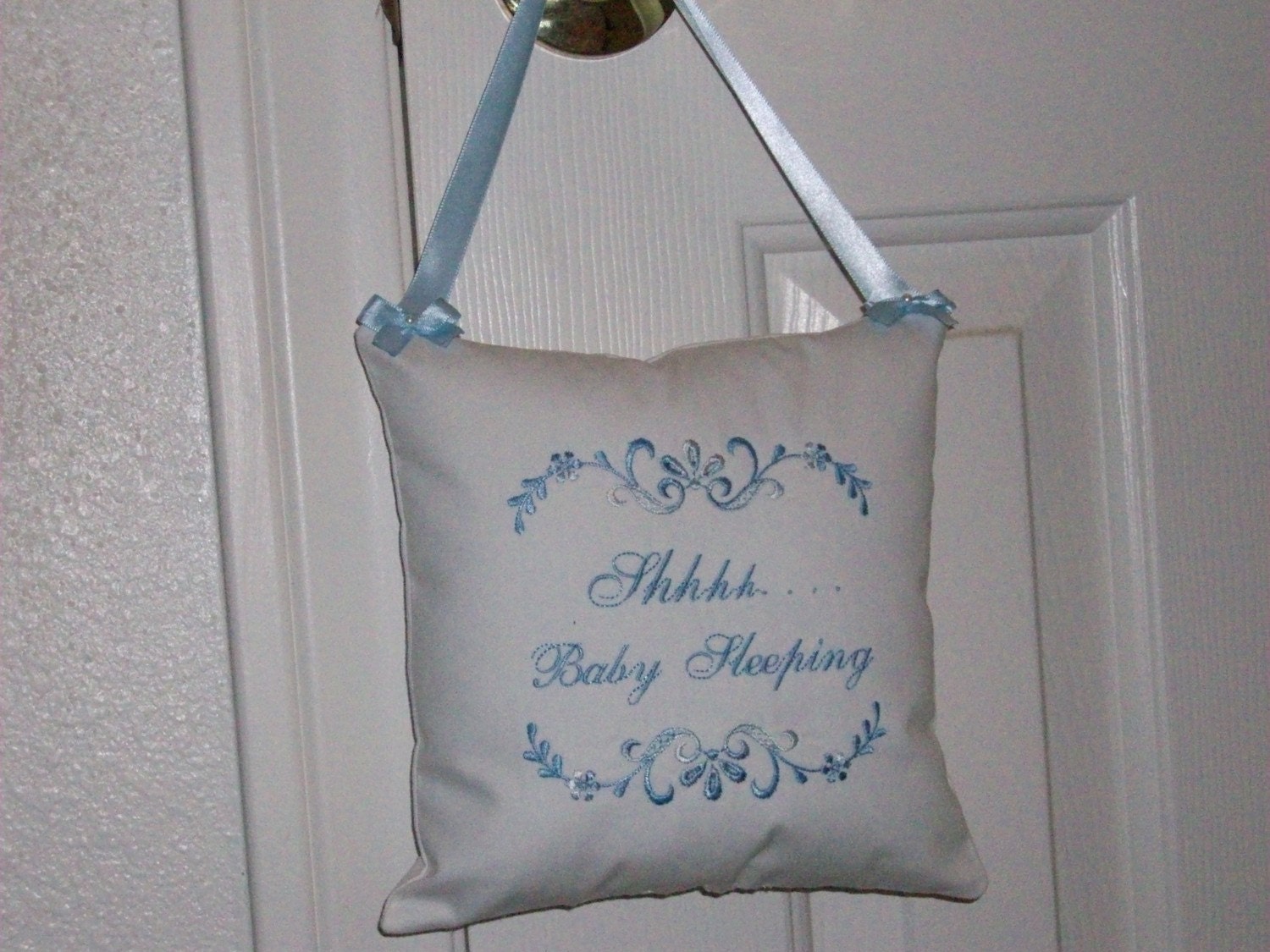Door Hanger Pillow Heirloom Embroidered Shabby Chic