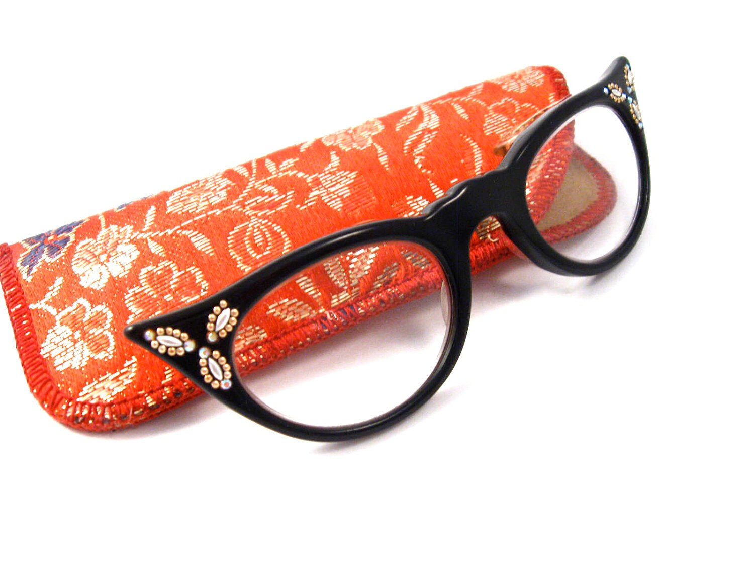 vintage cool novelty cat eye armless glasses. retro 1950s.