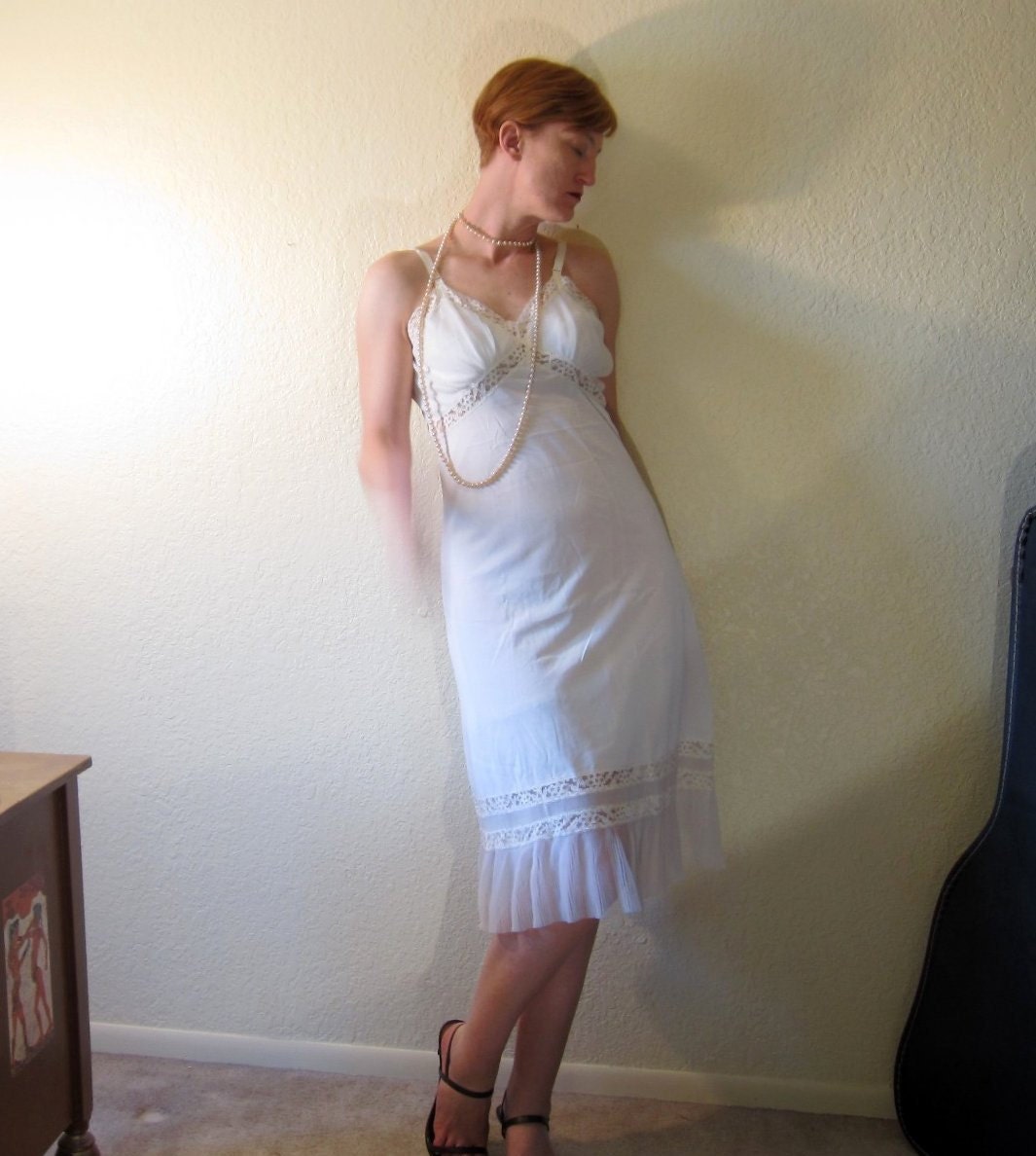 Vintage 50s White Full Slip with Lace and Accordian by ChatteJolie