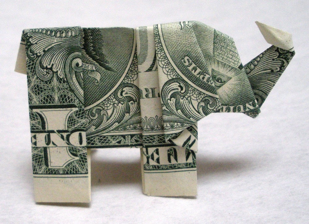 Dollar Bill Origami Elephant by DanaMiniArt on Etsy