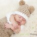 Newborn Baby Bear Cocoon and Hat Photo Prop Set for Boys or Girls - Oatmeal Beige with Fluffy White Trim