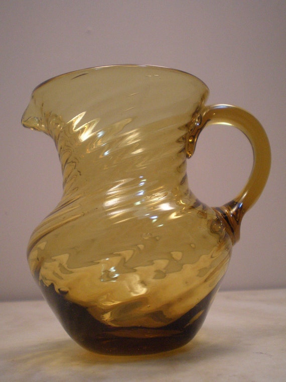 Items similar to Vintage Hand Blown Amber Glass Pitcher, Small Swirl