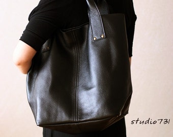 Supple Leather Large Tote Bag - Black