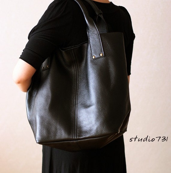 Supple Leather Large Tote Bag Black