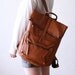 Square Shape Leather Backpack - Tan Brown