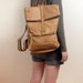 Square Shape Leather Backpack - Light Brown