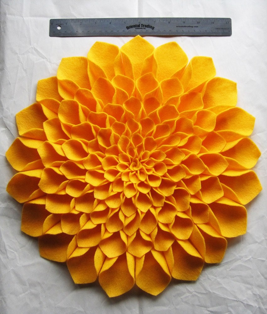 Golden Yellow Dahlia Felt Pillow Cover
