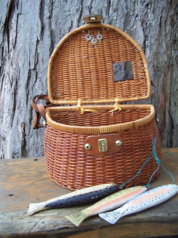 Vintage Wicker Creel and Tackle Fishing Basket by bluebicyclette