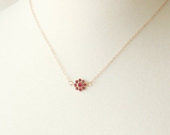Ruby Blossom Necklace / 14K gold filled chain / simple everyday modern jewelry
