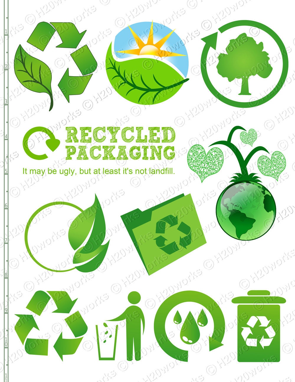 Green Reduce Reuse Recycle Clip Art Set Transparent