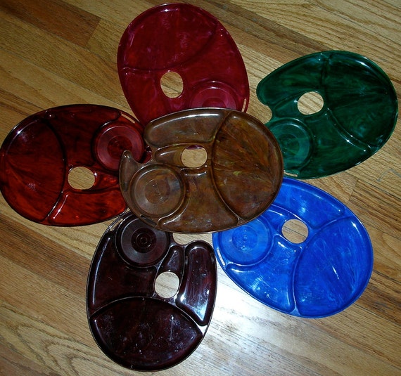 Vintage Snack Master Trays 6 Plastic Palette Party Plates Fall