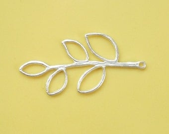 Sterling silver leaf connector, link, pendant (41x18mm)