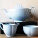 RESERVED Tea Set Blue Teapot Creamer / Milk Jug Sugar Bowl - Johnson Brothers Grey Dawn Tulip