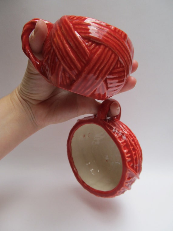 Cranberry Red neatly wrapped yarn ball mug