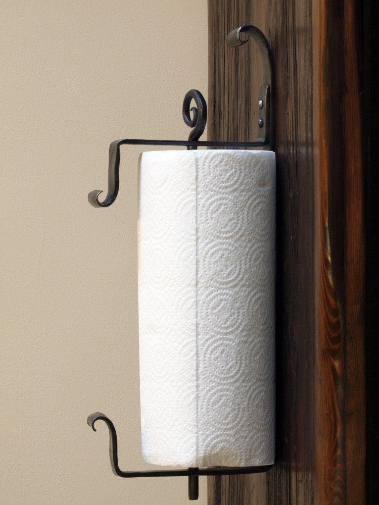 Wall Mounted Iron Paper Towel Holder. Hand Forged by a