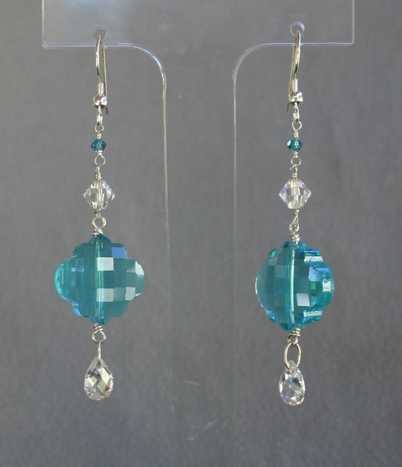 Items similar to Lt Turquoise with crystals and CZ's Earrings on Etsy