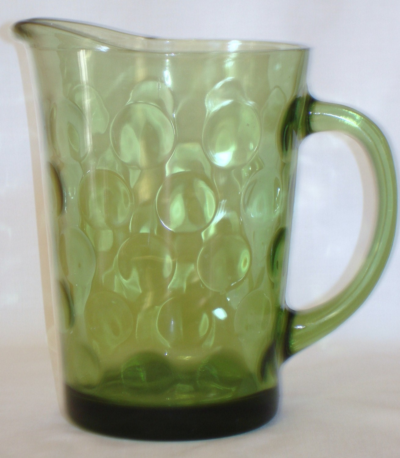 Vintage Green Glass Pitcher 1960's Optic Dot Pattern