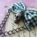 blue plaid Hair bow or Brooch with skull and chain punk lolita rockabilly