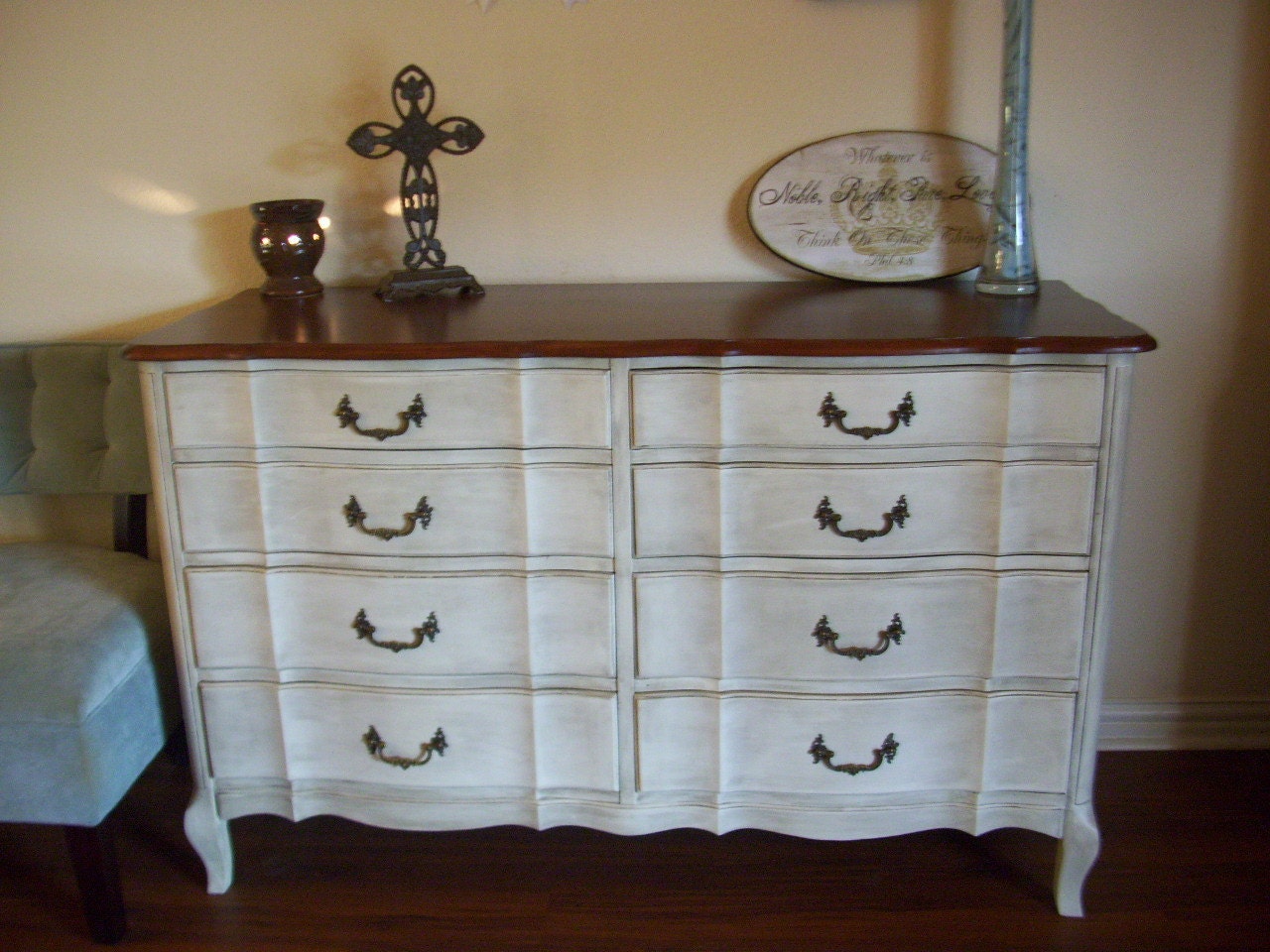 Vintage French Cream 8Drawer Dresser by RetroRach on Etsy