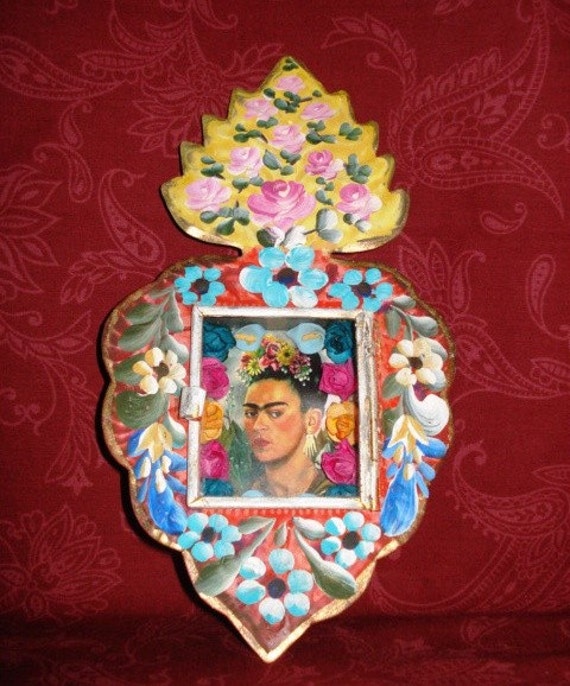 Frida Kahlo Heart Tin Nicho With Flowers