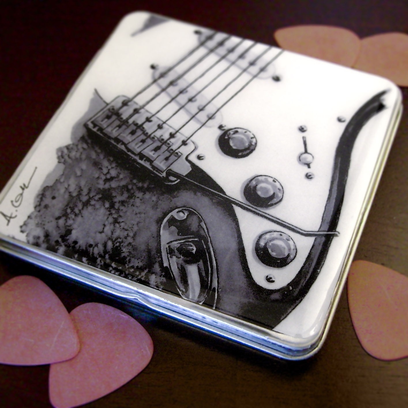 Electric Guitar Case Pick Holder / Business Card Holder