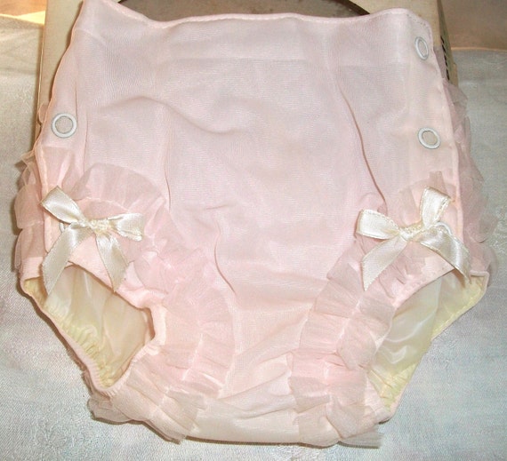 Vintage Pink Ruffled Baby Plastic Lined Panties Sz by misswillies