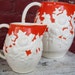 VINTAGE Relief Molded POTTERY, 2 Pc Set Orange & White Florals, Japan Made, FALL Colors, Roses, Superb Display
