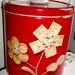 Vintage 1949 Red TIN CANISTER, Gr8 Graphics, "Krispy Kan" For Crackers & Snacks, "Blue Magic Dri-Nob" Keeps Food Fresh