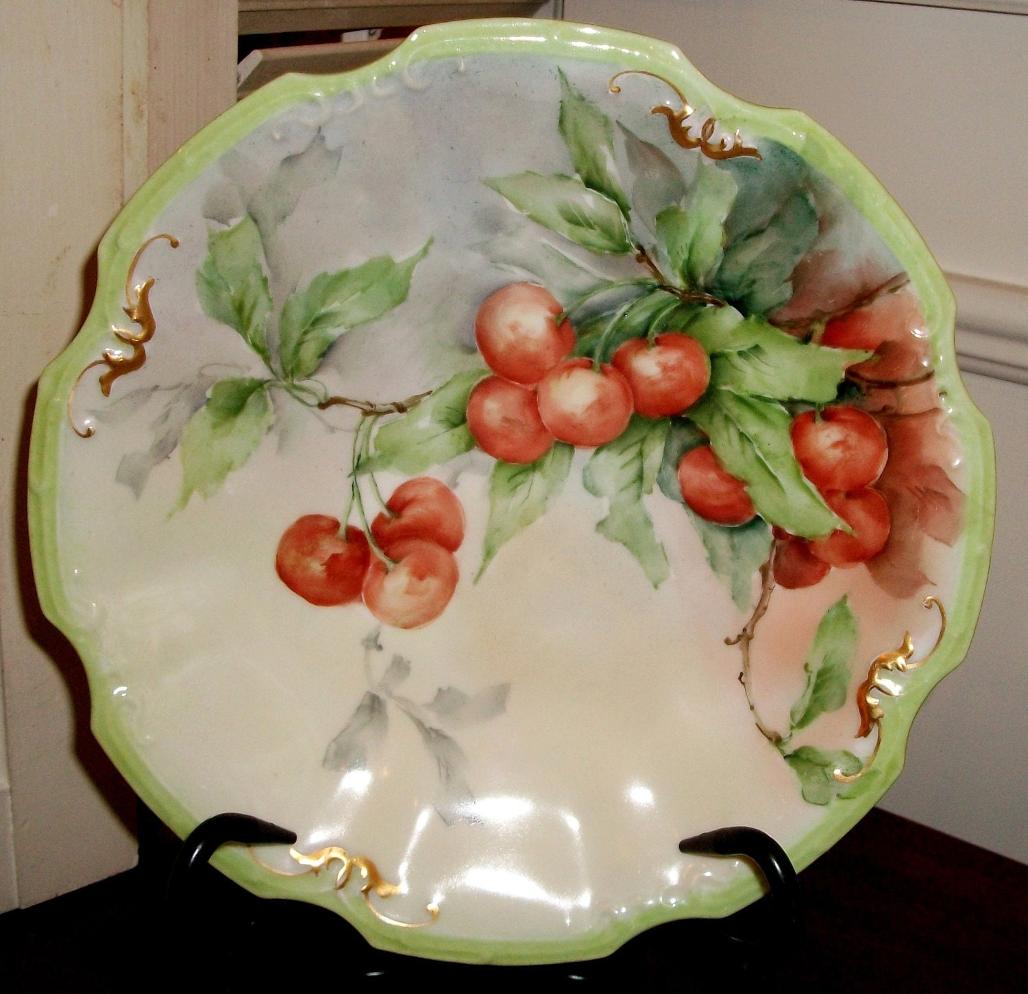 1890's ANTIQUE LIMOGES Porcelain 8 PLATE Cherries