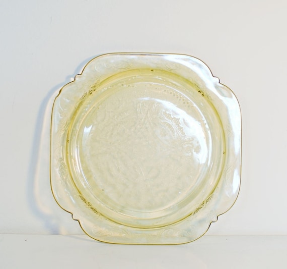 Items similar to Etched Yellow Depression Glass Platter on Etsy