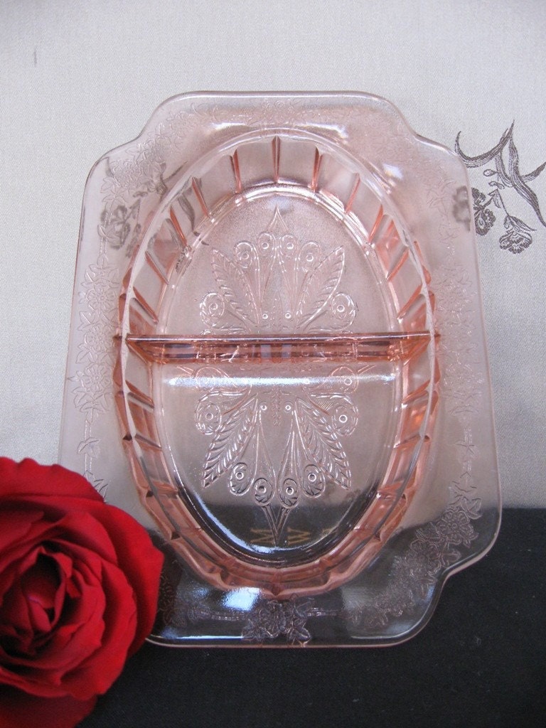 Relish Tray Pink Depression Glass Adam Pattern Divided