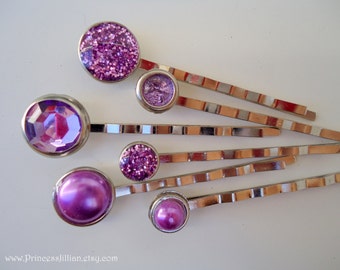 Cabochon bobby pins - Spring purple pearls and glitters gem jewel decorative lilac lavender embellish jeweled hair accessories TREASURY ITEM