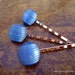 Vintage buttons hair pins - Blue barrels glass shiny unique simple decorative hair accessories LAST trio TREASURY ITEM