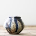 Small Vintage Pottery Vase, Gray with Blue and Brown Abstract Design