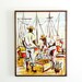 Modern Abstract Painting, Fishermen and Fishing Boats