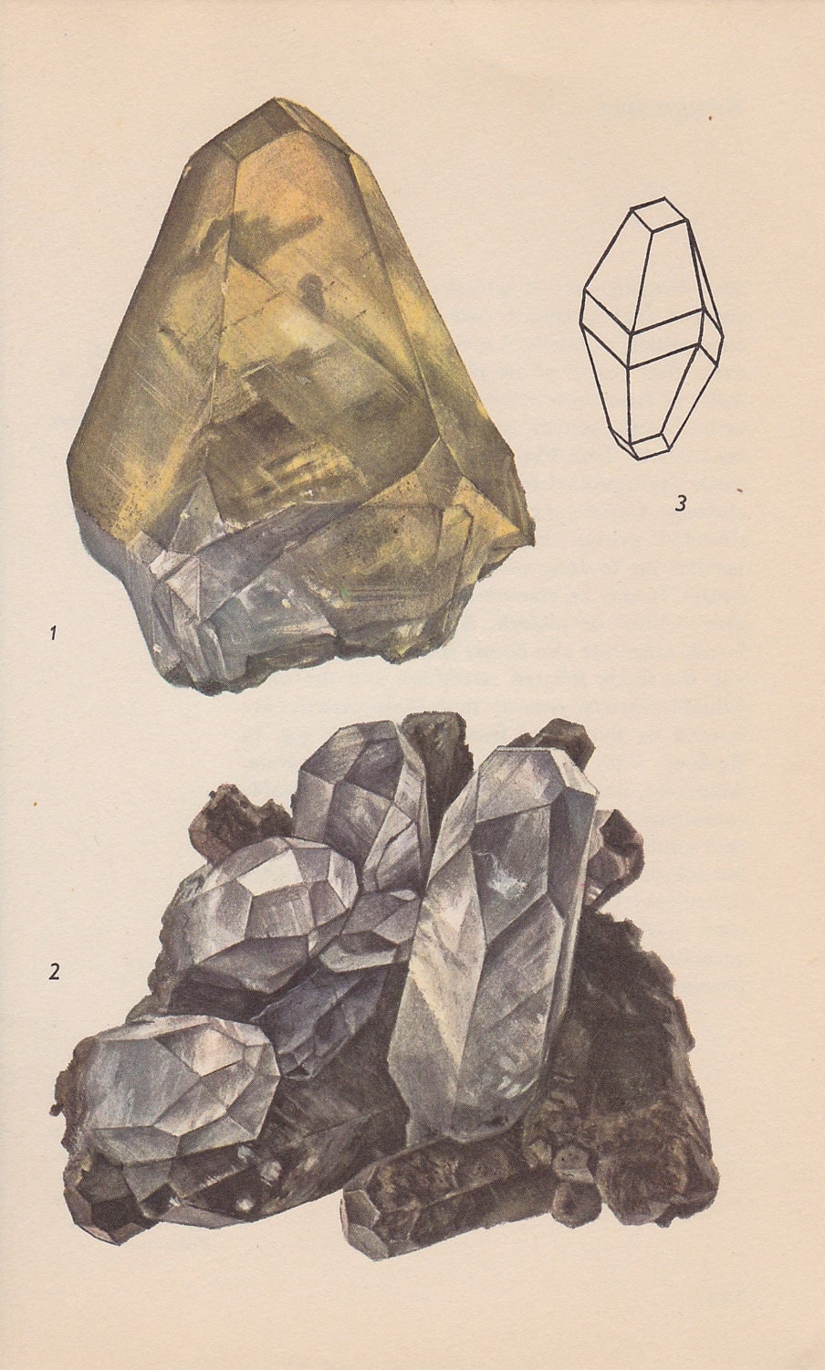 Vintage Print Rocks and Minerals Calcite Crystals