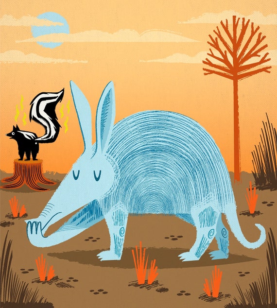 iOTA iLLUSTRATION - The Aardvark and The Skunk - Limited Edition - Animal Art illustration Print