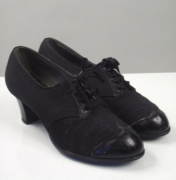 1930s Black Shoes / 30s Oxford Shoes / Size 10 1/2