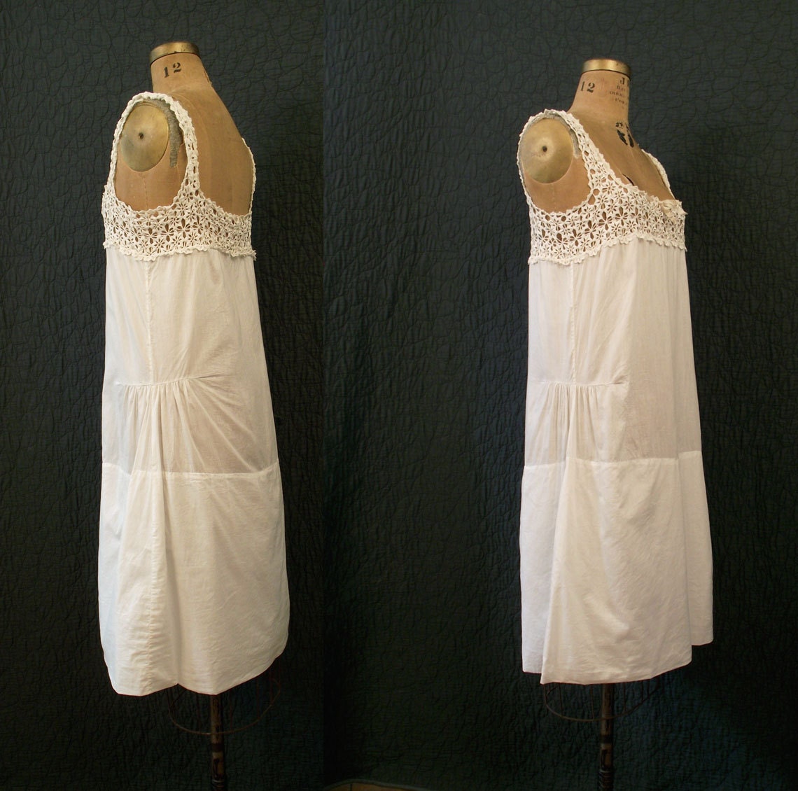 1920s Lace Slip / 20s Crochet nightgown / Cotton