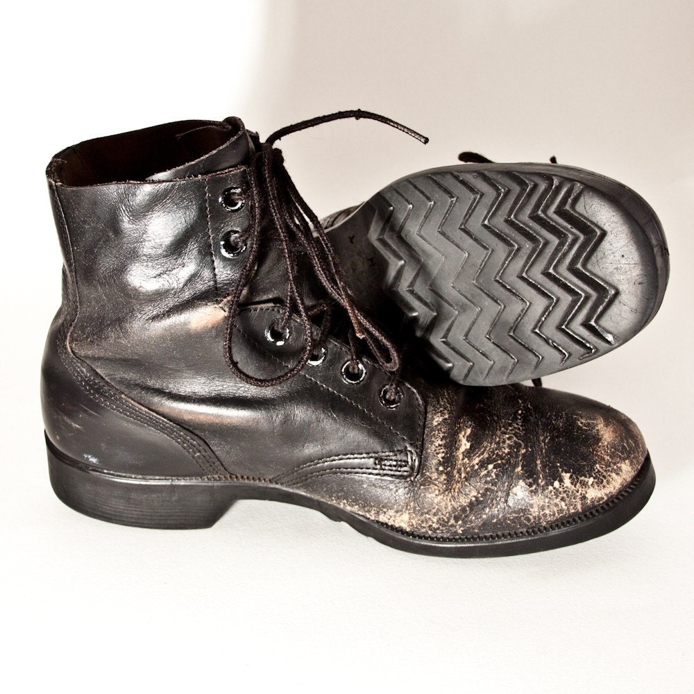 Vintage Black Leather Boots Men's