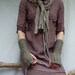 Ammonite Warmers, hand knitted fingerless gloves in ribbed taupe gray wool mix yarn, READY TO SHIP
