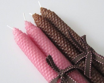 Pink and Brown Beeswax Candles