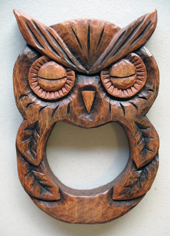 Wood Carving Wooden Owl Towel Hanger