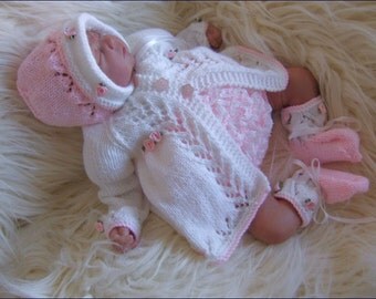 Baby Knitting Pattern - Download PDF Knitting Pattern - Baby Girls or Reborn Dolls Knitting Pattern - Matinee Set - Alisha