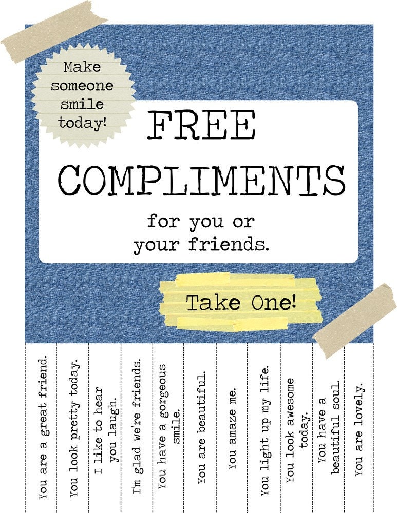 Printable FREE COMPLIMENTS Poster Blue Jean Edition PDF