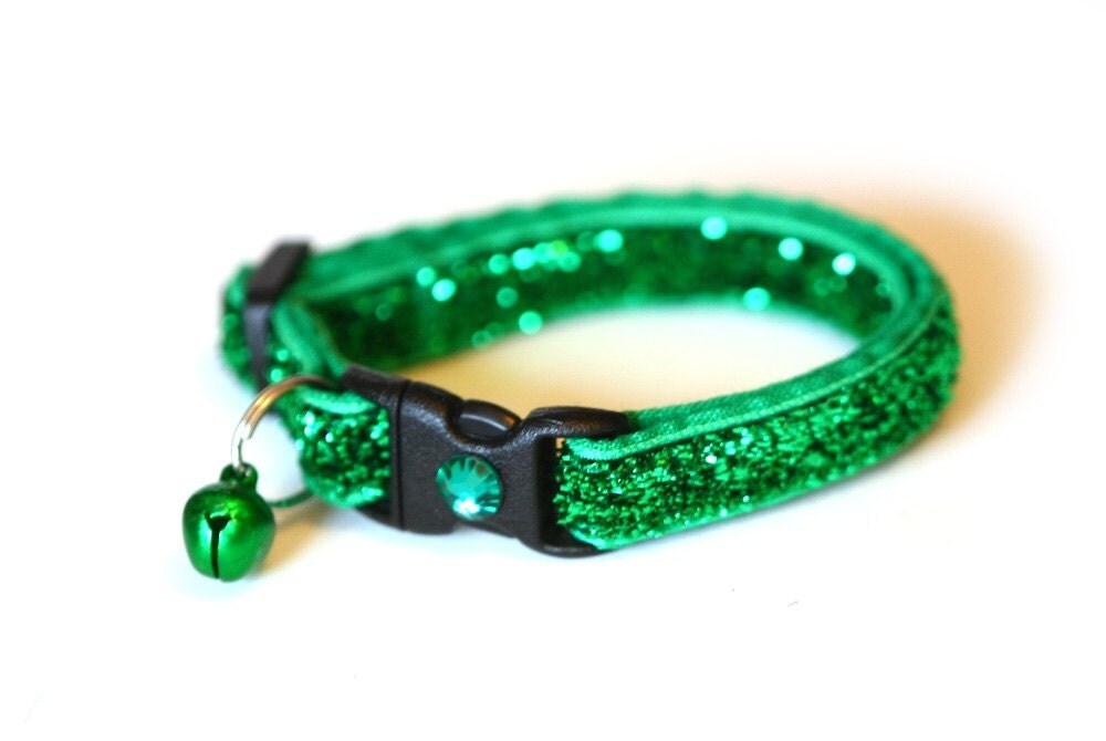 Glitter Cat Collar Emerald Green Kitten / Small Cat Size