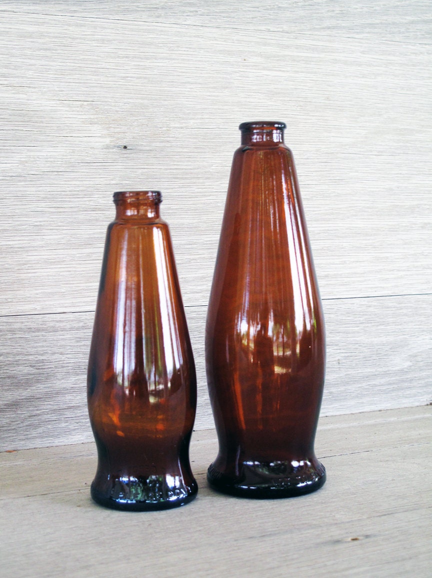 Set of 2 Vintage Amber Glass Bottles Brown by LetterKay on Etsy