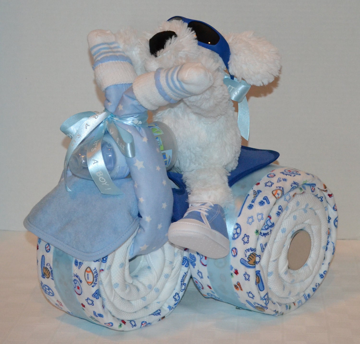 Tricycle Trike Diaper Cake Baby Shower Gift Sports theme