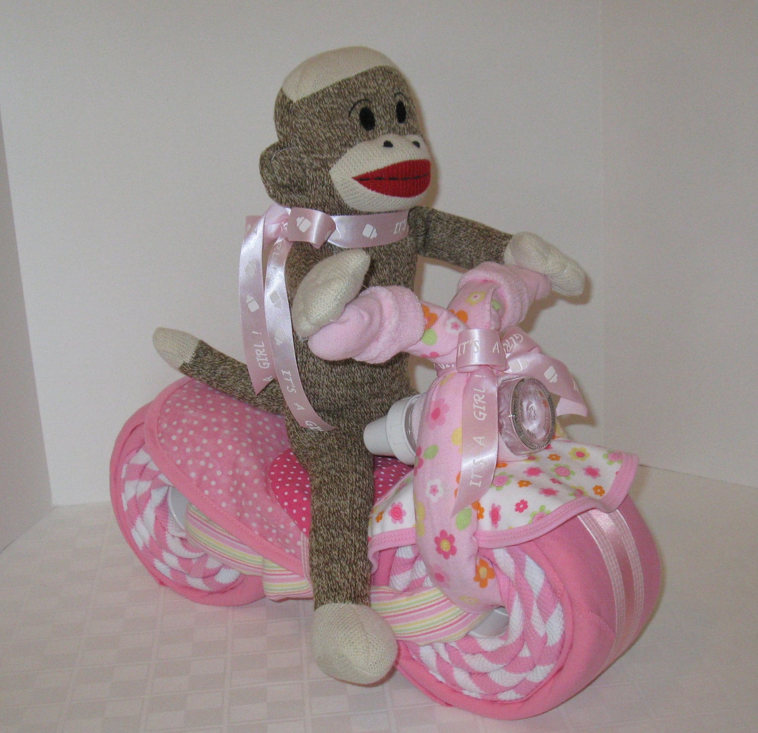 Sock MonkeyMotorcycle Bike Diaper Cake Baby Shower Gift