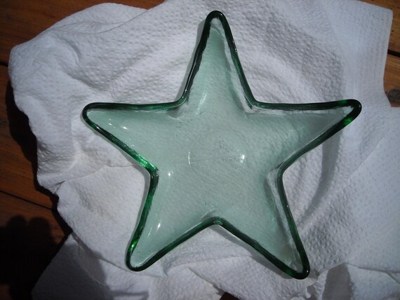 Bottle Green Glass Vintage Star Dish by Gerean on Etsy